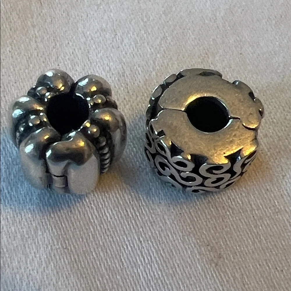 TWO Pandora Sterling Silver Clip Charms, Dots & Ridges, S Swirl, Retired - Picture 7 of 7
